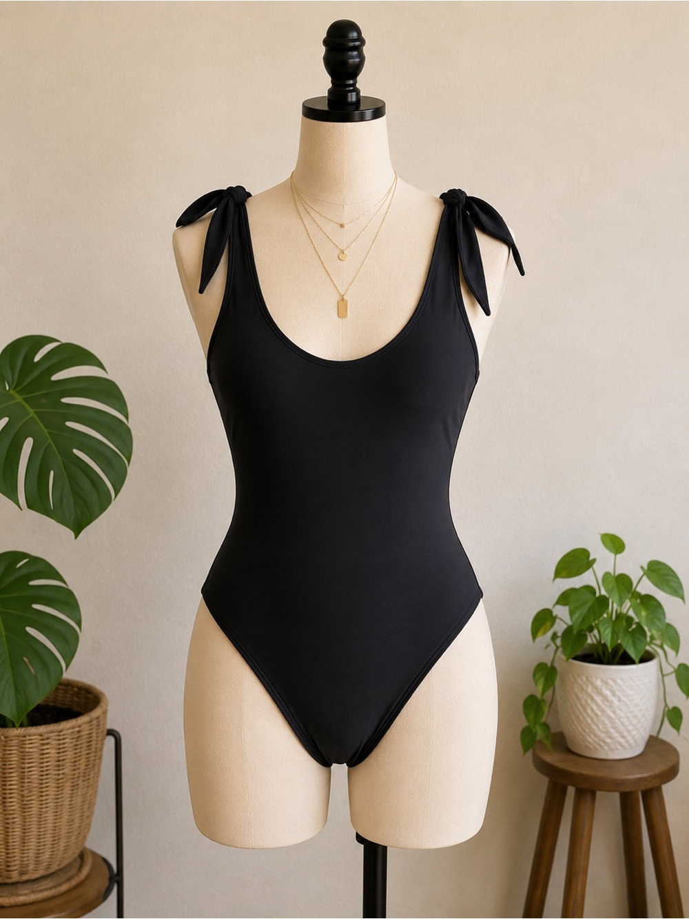 NWT XOXO Black One Piece Swimsuit 2X Tie Shoulder Plus Size $115 Retail